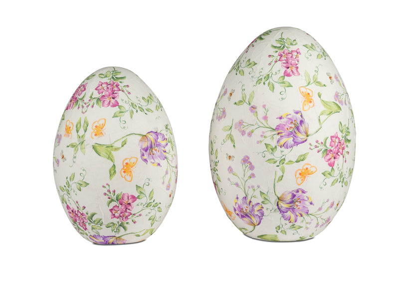 formano Deko-Eier Set 2-teilig – Pappmaschee mit Blumen-Verzierung, 25 cm & 30 cm