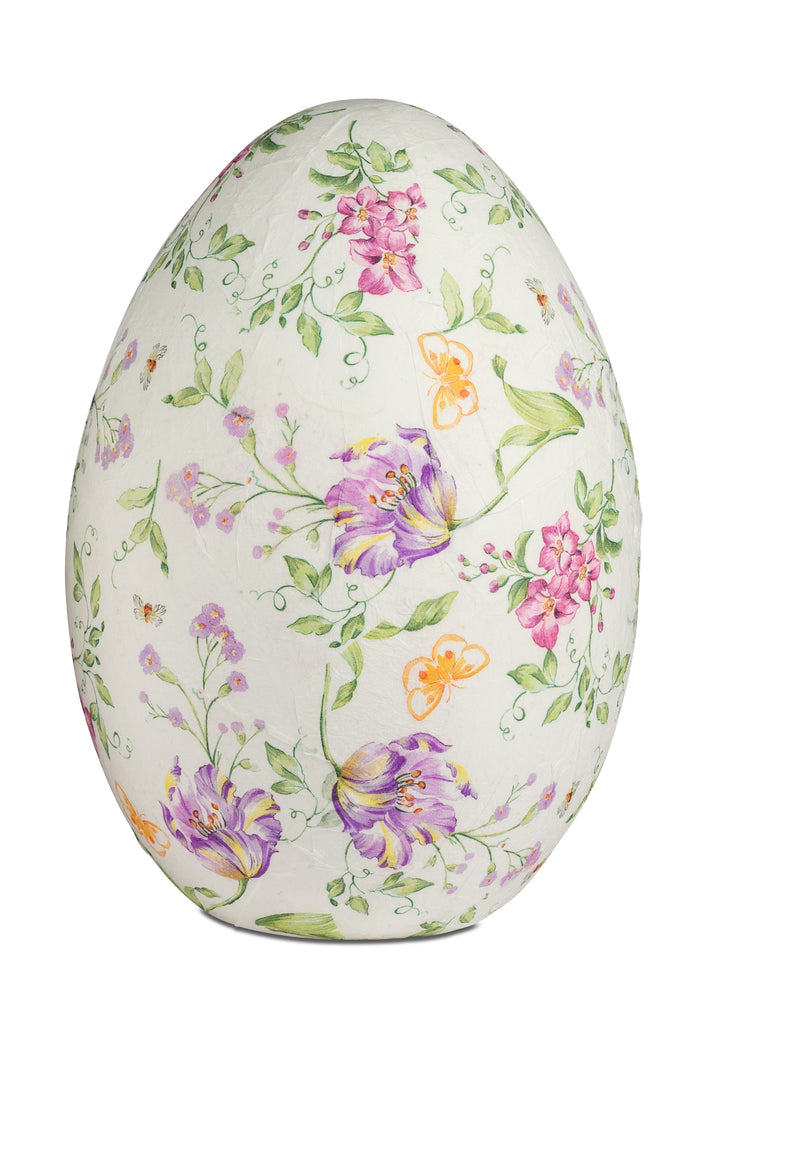 formano Deko-Ei 30 cm – Pappmaschee mit Blumen-Verzierung, Ø 20 cm, Handgefertigt-Optik