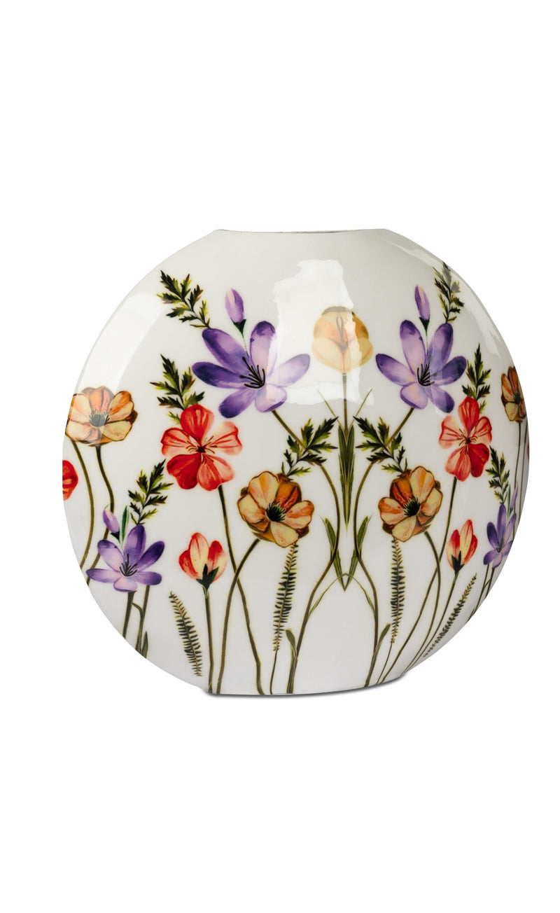 formano Metall-Vase „Sommergarten“ – Breitformat, glänzendes Blumen-Dekor, beidseitig, 28x25 cm