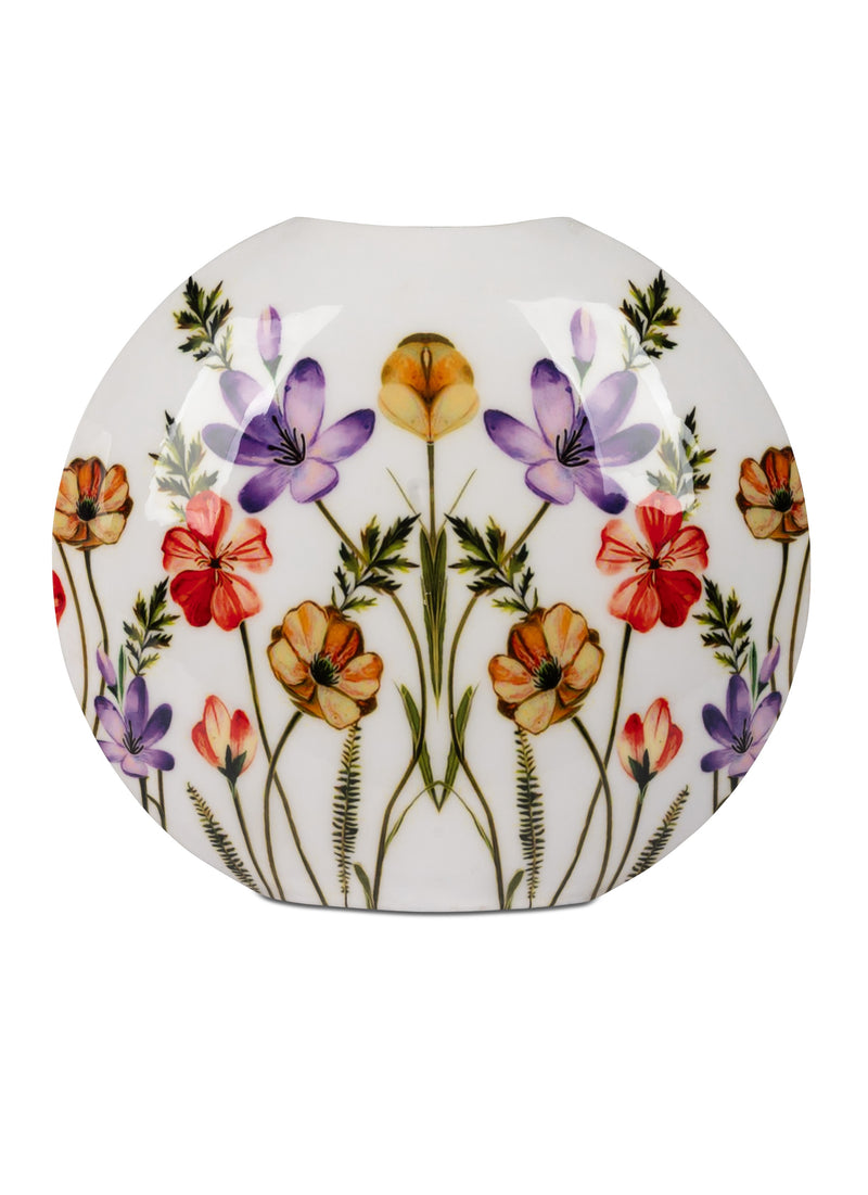 formano Metall-Vase „Sommergarten“ – Großes Breitformat, glänzendes Blumen-Dekor, beidseitig, 31 cm