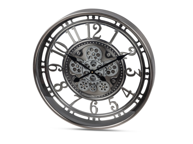 Wanduhr Ø 54cm mit beweglichen Zahnräder Silber-Antik