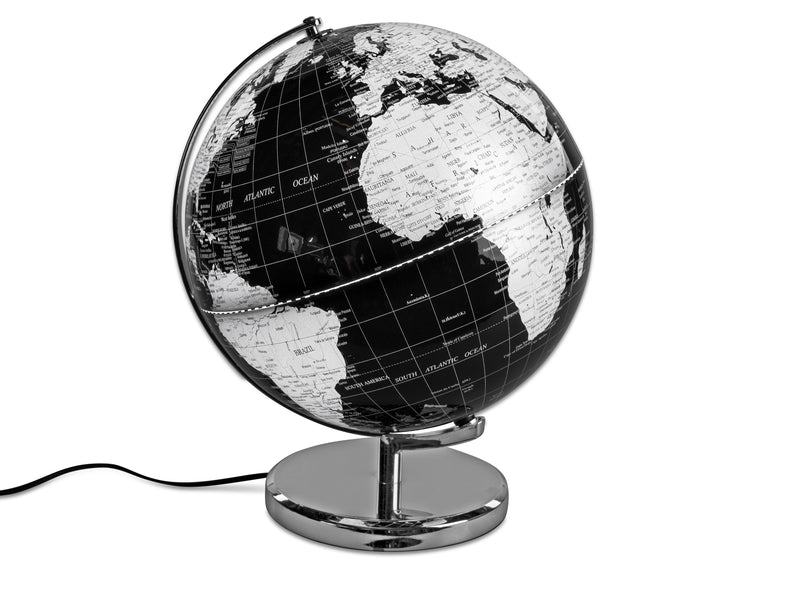 Globus schwarz-silber  mit Licht 32cm