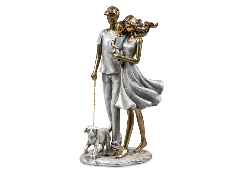 formano Figur Familie mit Hund H 26cm – Kunststein Gold-Metallic Handgefertigt