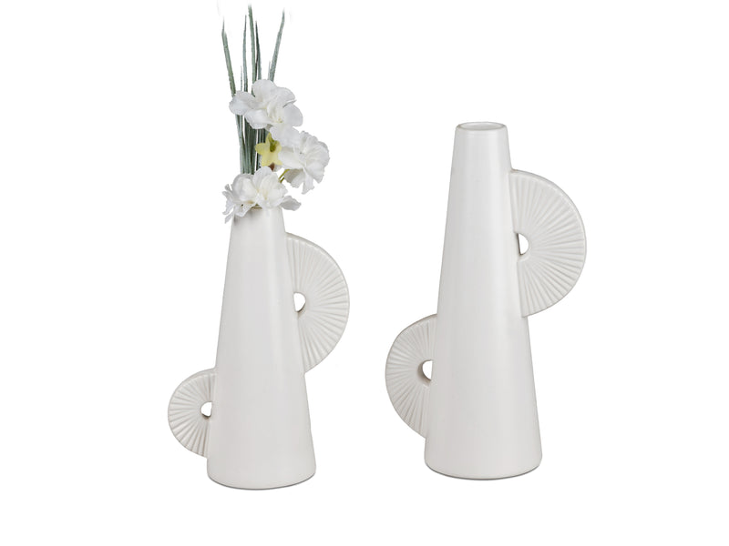 formano Keramik-Vase – Weiße Mattglasur mit Relief-Struktur, Ø 16 cm, H 26 cm