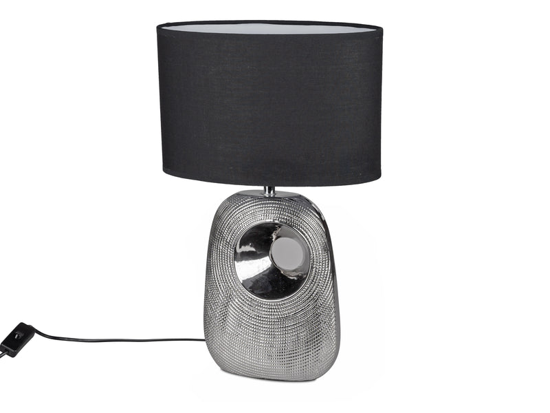 formano Tischlampe Schwarz-Silber H 46cm – Keramikfuß mit Stoffschirm E27