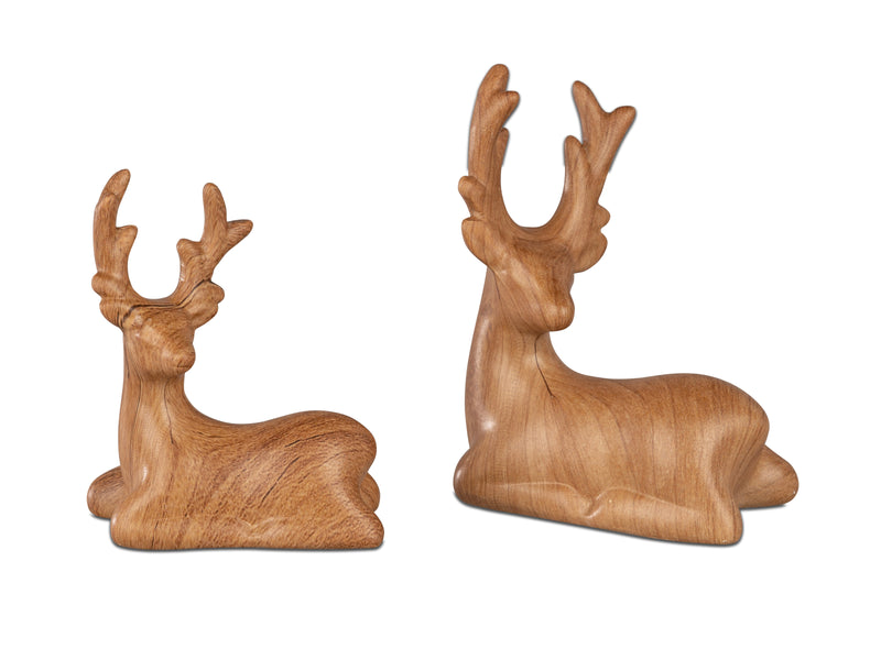 Hirsch liegend, in Holzoptik matt glasiert, 8 x 10 cm 2er Set