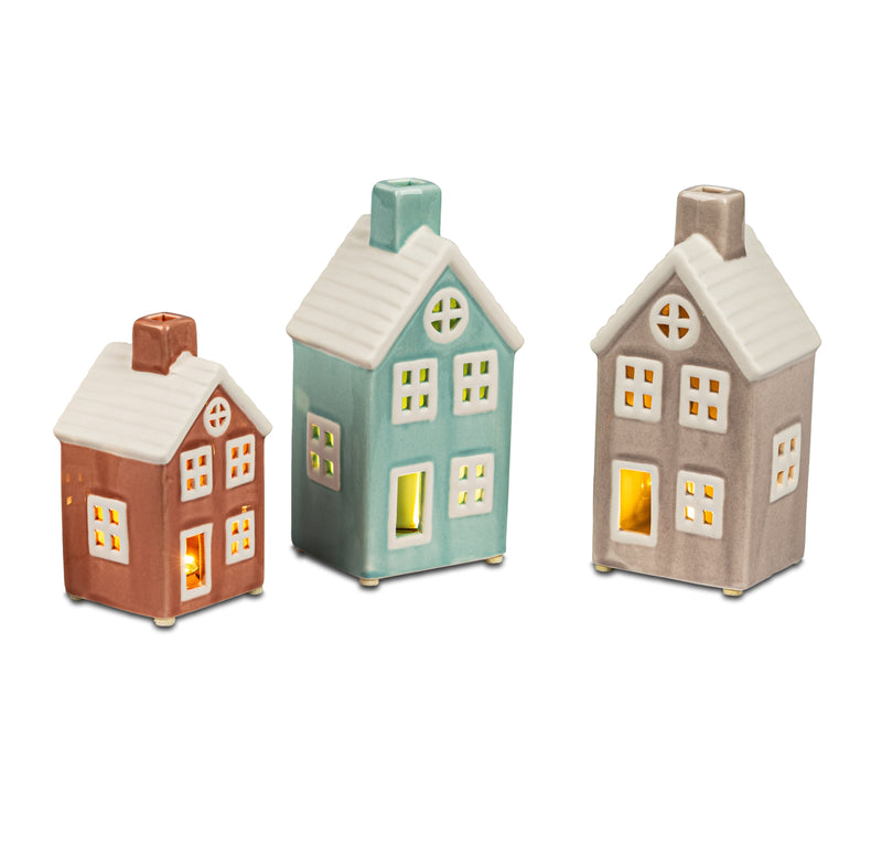 Deko-Haus mit  LED-Licht + Timer 8 x 15cm 3er Set