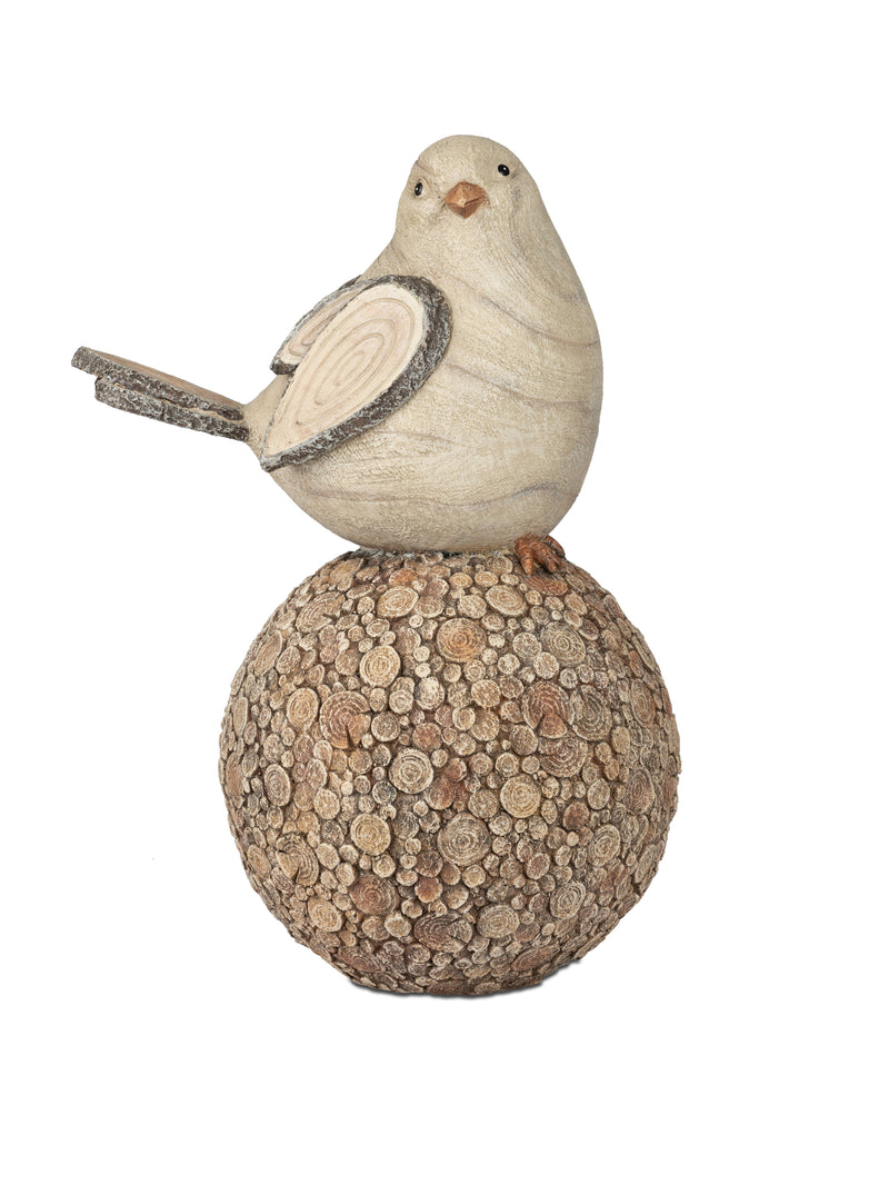 Dekofigur Vogel  auf Kugel in Holzoptik H. 38cm braun