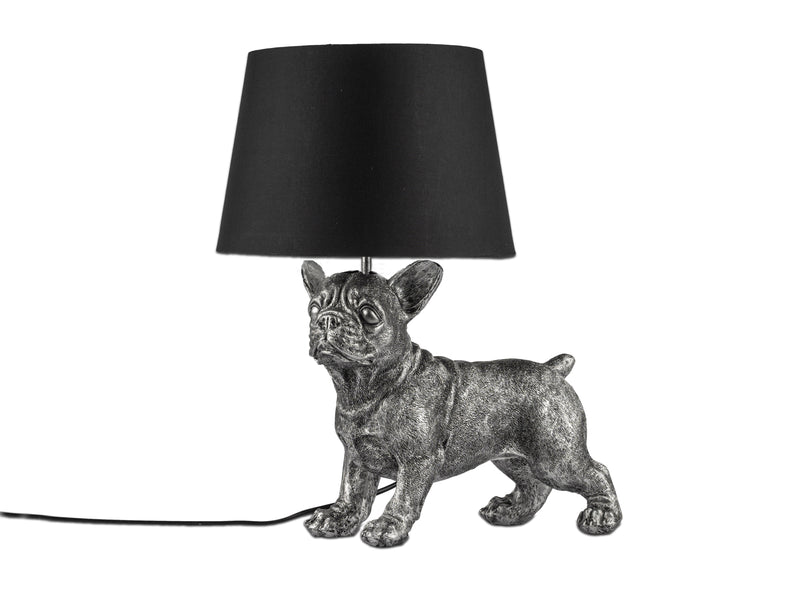 Tischlampe Bulldogge Hund stehend antik silber  47cm