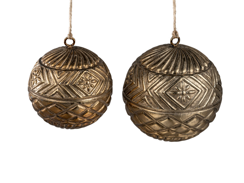 formano Deko-Kugeln 2er Set – Kunststein Antik-Gold mit Relief, Ø 12 cm & 15 cm