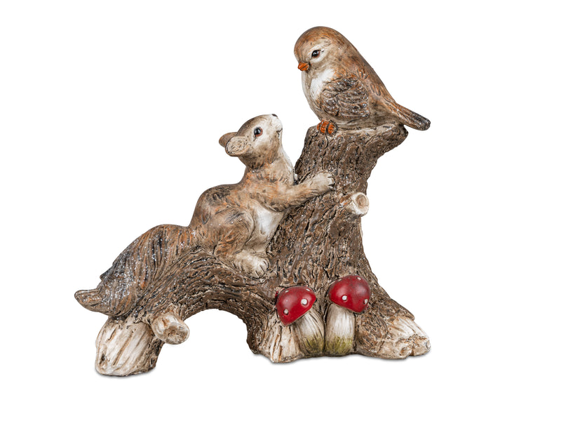 formano Deko-Figur Eichhörnchen & Vogel auf Ast – Kunststein handbemalt, 18 x 17 cm
