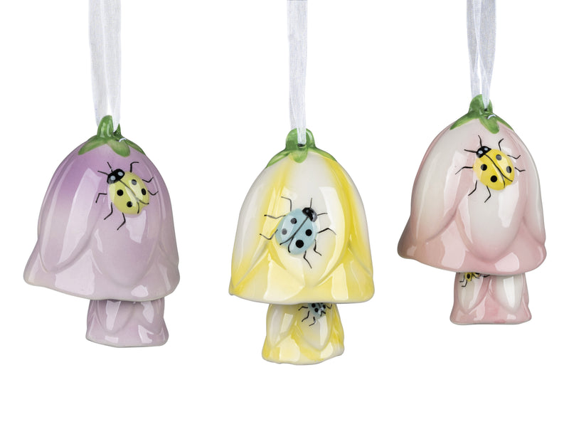 formano Deko-Glocken 3er Set – Handbemalt, Steingut mit Marienkäfern, Pastell, 11 cm