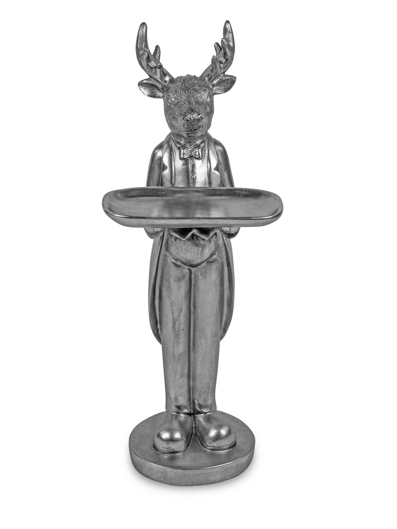 Deko-Figur Hirsch mit Tablett H. 69cm antik silber