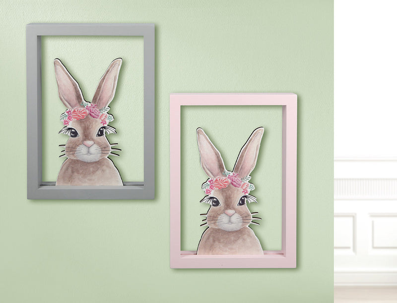 Bild  "Hasen im Blumenkranz" 2er Set 25 x 18cm