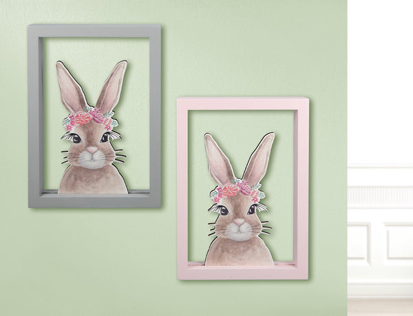 Gilde Bild „Hasen im Blumenkranz“ 2er Set – MDF Rahmen, 25 x 18 cm