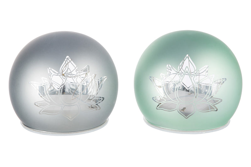 Gilde LED Glaskugel Lotus Ø 15cm – Dekolicht mit Timer & Lotus-Dekor