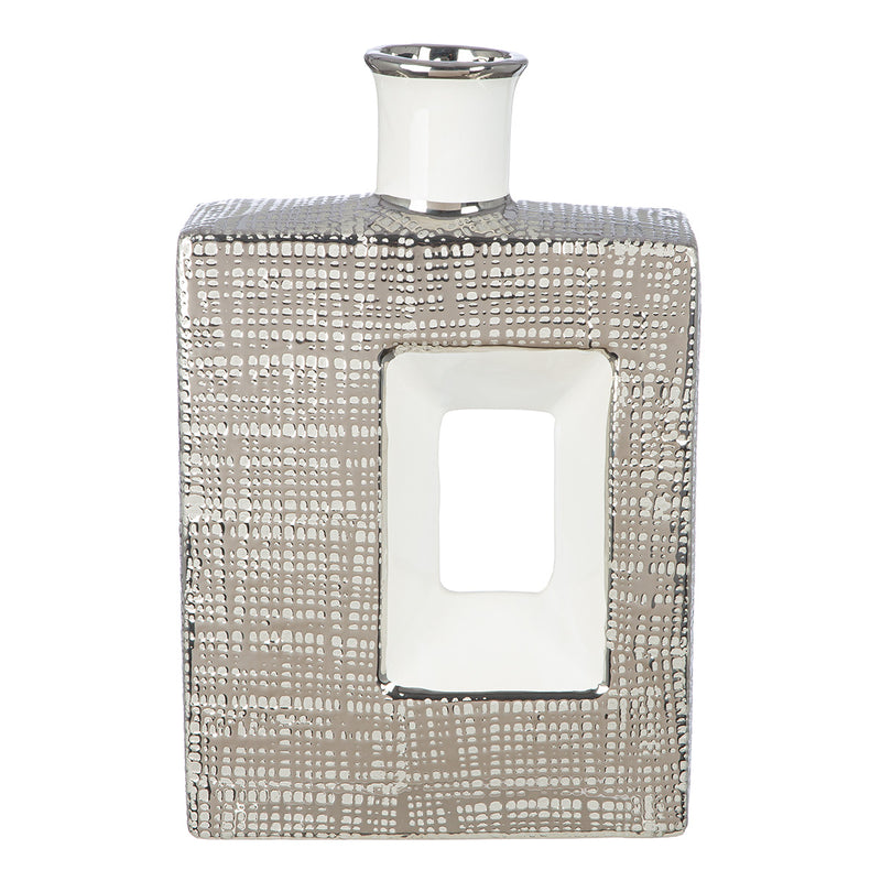 Keramik Lochvase "Boston" H: 27,5cm weiss-silber