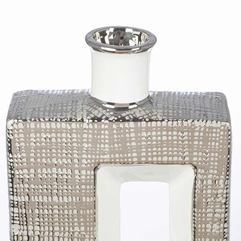 Keramik Lochvase "Boston" H: 27,5cm weiss-silber