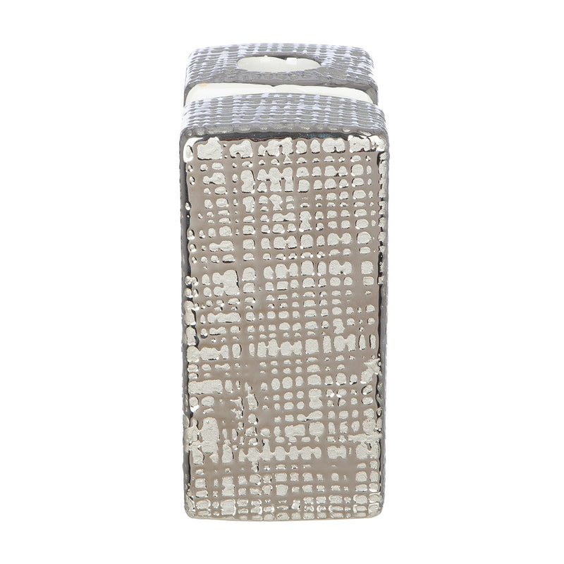 Gilde Keramik Kerzenleuchter Boston 12,5cm – Moderner Kerzenhalter Weiß-Silber