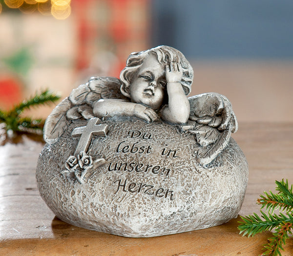 Gilde Gedenkherz mit Engel-Büste „Du lebst in unseren Herzen“ – Grau gewischt