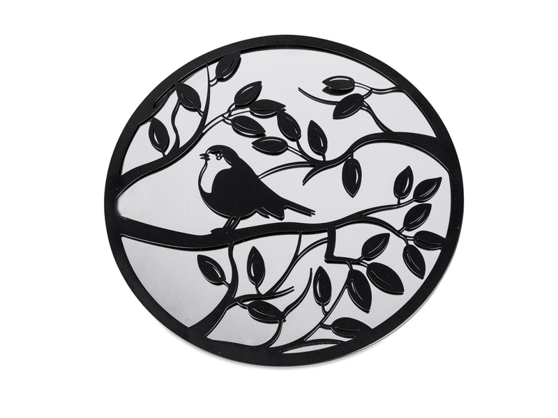 formano Wandspiegel mit Vogel-Motiv – Schwarz mattes Metall, Ø 40 cm, Moderne Wanddeko