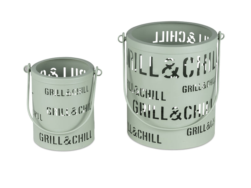 formano Metall-Windlicht „Grill & Chill“ – Matt-Grün mit Durchbruch-Motiv, in 2 Größen