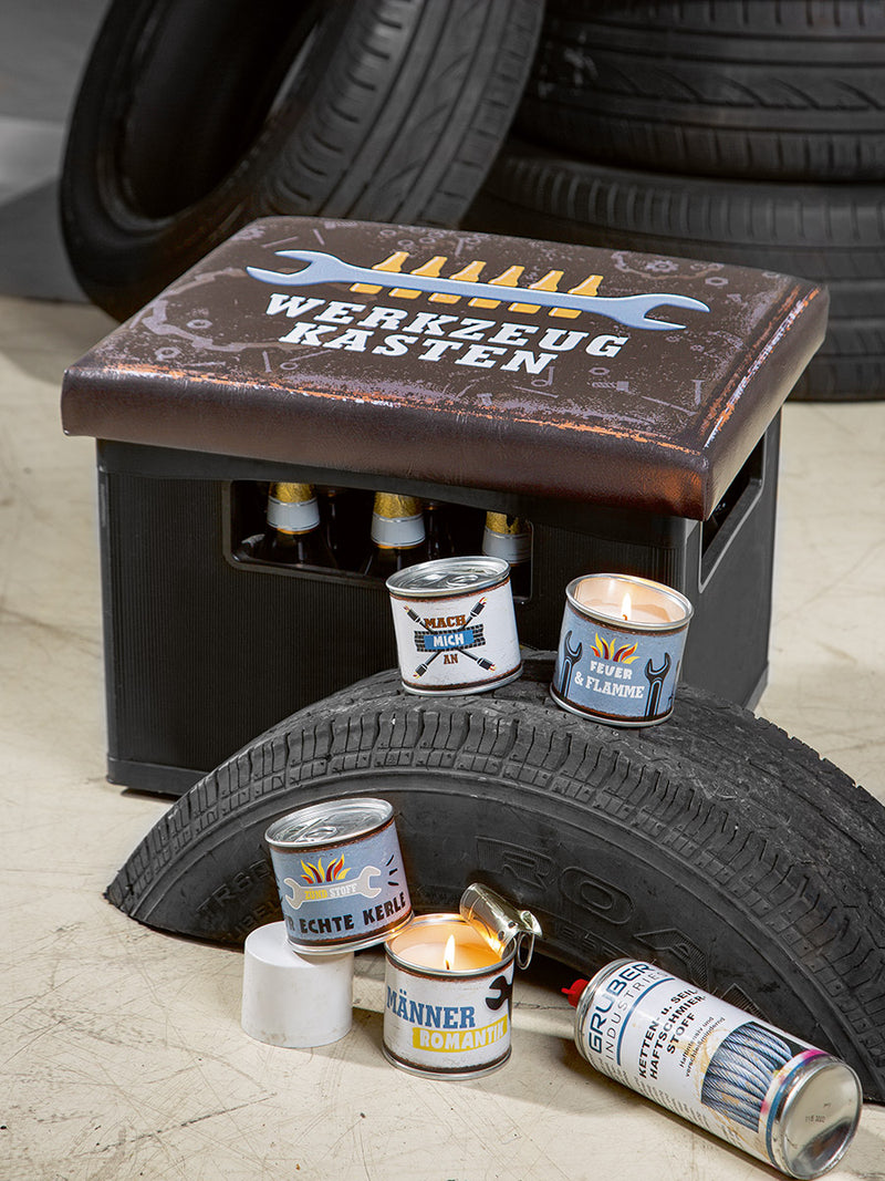 Sitzpolster mit Spruch "Werkzeugkasten"