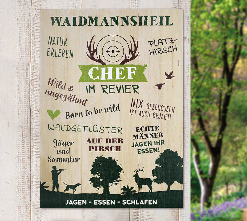Gilde Wandbild „Waidmannsheil – Chef im Revier“ – Holzbild auf MDF, 50 x 36 cm