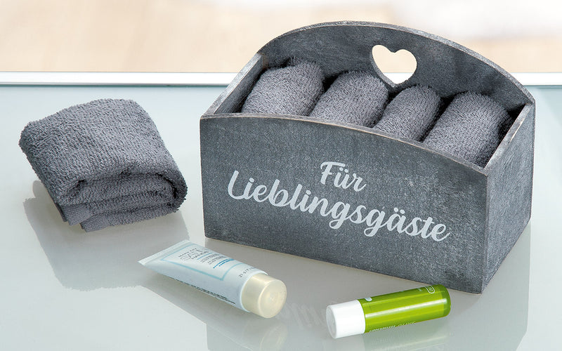GILDE 4 Gäste­hand­tü­cher in ele­gan­ter Holz­box