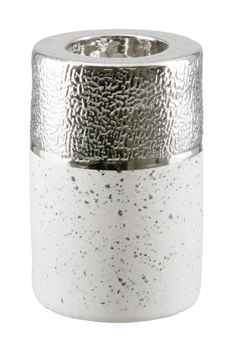 Gilde Teelichtleuchter Turin 13cm – Edles Glas-Windlicht in Silber-Antik