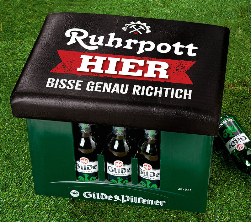 Gilde Getränkekisten-Sitzpolster „Ruhrpott“ – Kistenauflage für Bierkästen, 42 x 32 cm, Schwarz