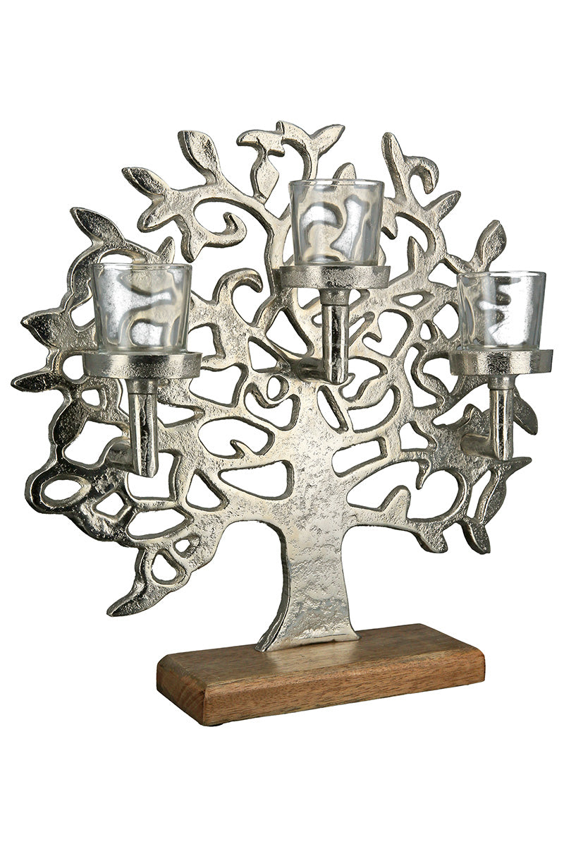 Gilde Teelichtleuchter Lebensbaum 38cm – Edler Kerzenhalter aus Aluminium & Mangoholz