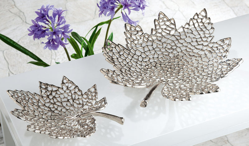 Gilde Aluminium Schale Blatt 41cm – Dekorative Schale in Blattform Silber