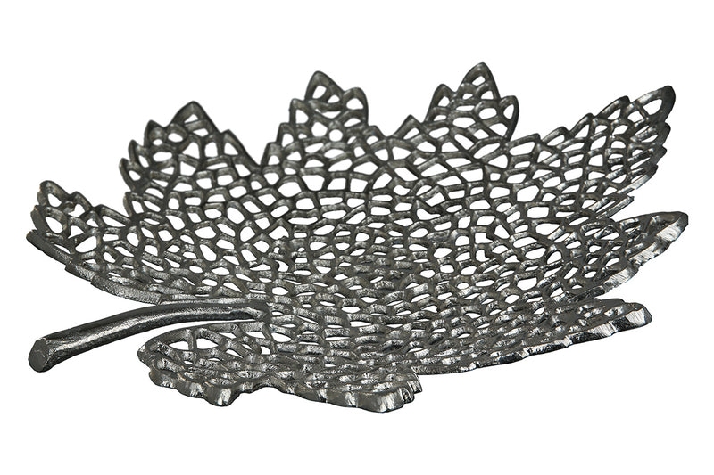 Gilde Aluminium Schale Blatt 41cm – Dekorative Schale in Blattform Silber