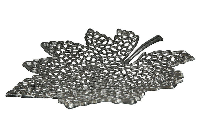 Gilde Aluminium Schale Blatt 41cm – Dekorative Schale in Blattform Silber
