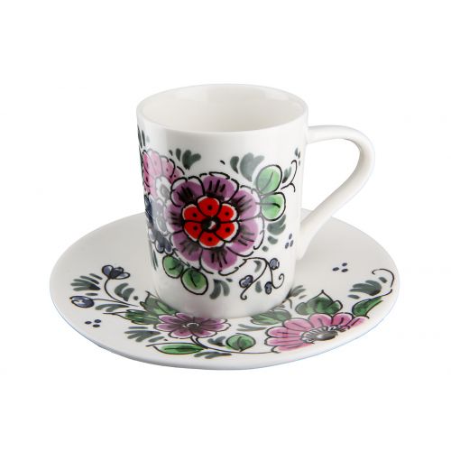 Gilde Espresso-Set „Florale“ für 2 Personen – Edles Knochenporzellan, inkl. Geschenkkarton