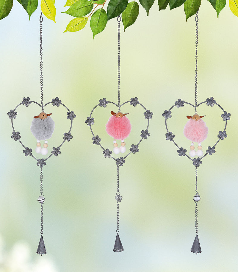 Metall Herz-Hänger  mit Schäfchen + Glöckchen