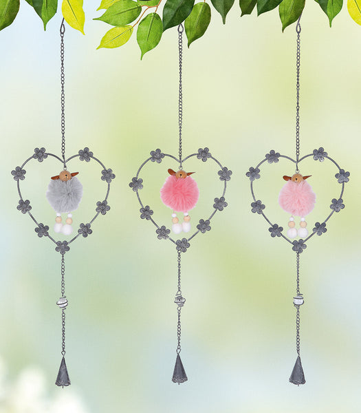 Metall Herz-Hänger  mit Schäfchen + Glöckchen