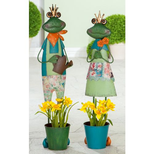 Metall Froschpaar mit Blumentopf