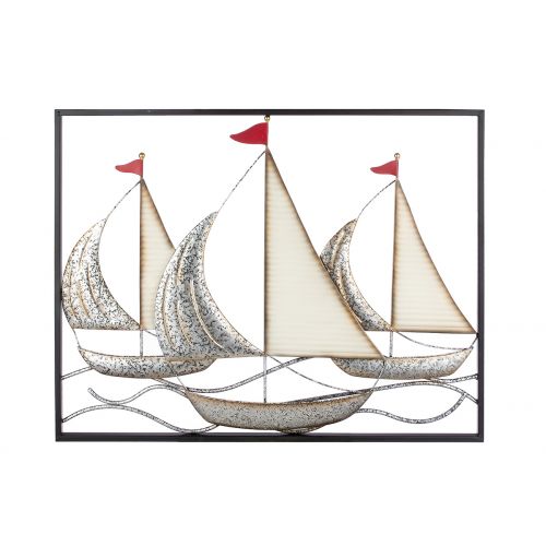 Gilde Metall Wandrelief „3 Segelboote“ – Maritime Wanddeko XL, 69 x 54 cm