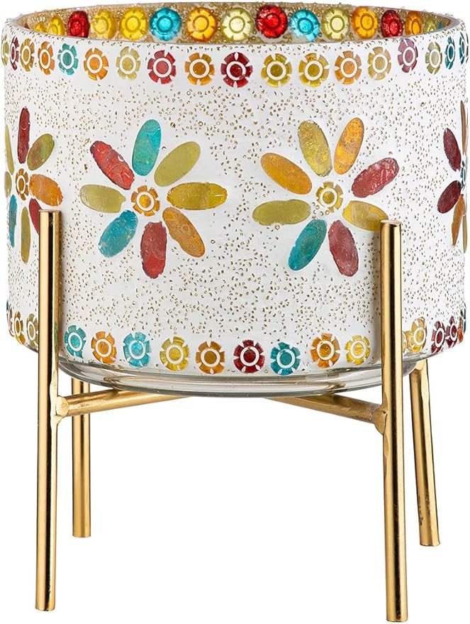 Windlicht Boho auf goldenem Fuß H: 16cm