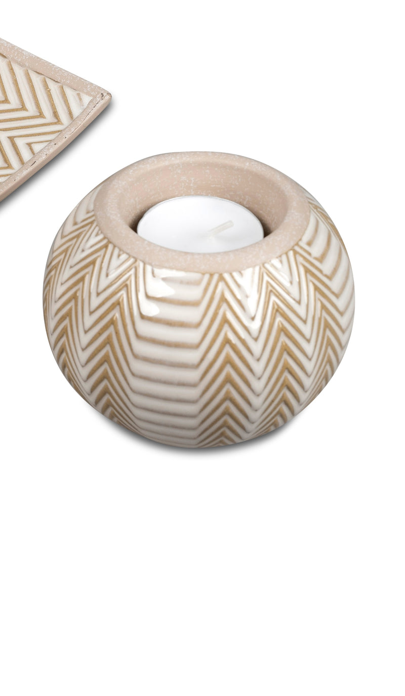 formano Keramik Teelichtleuchter – Matt-glänzende Oberfläche mit Relief, Ø 10 cm