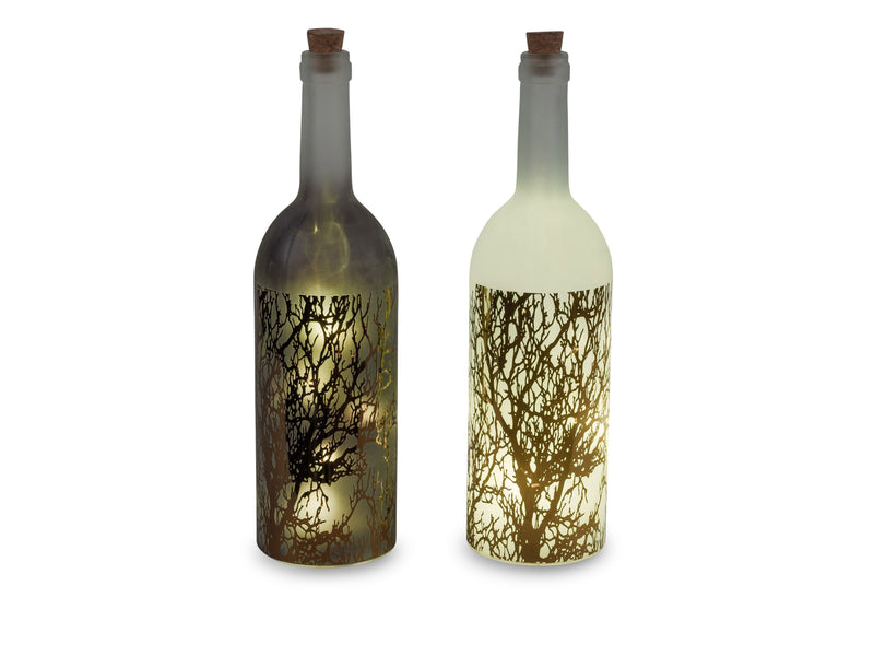 Glas Deko-Flasche mit LED Licht + Timer 2er Set