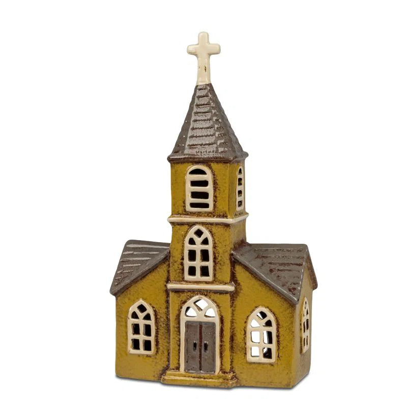 Windlicht Kirche ANTIK H. 30cm braun aus Steinzeug