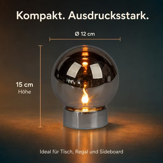 LED Dekolicht LED Deko-Kugel Magic Flame Silber Glas 15 cm Timer Flammeneffekt