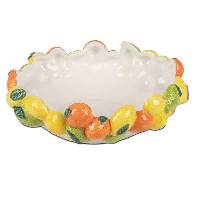 FormanoDekoschale Obstgarten Ø 26cm weiß gelb orange aus Steingut