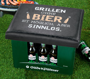 Sitzpolster mit Spruch "Grillen ohne Bier, ist möglich, aber Sinnlos"