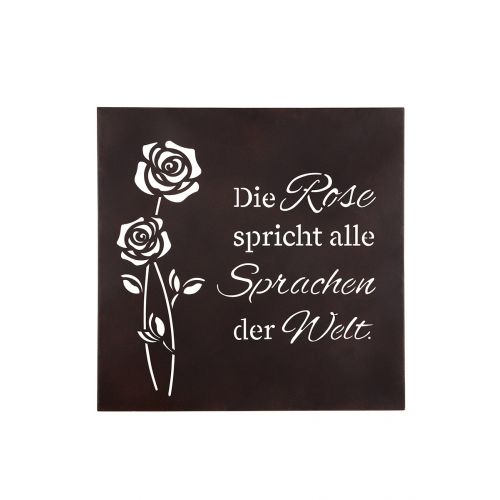 Metall Wandrelief Rose mit Spruch